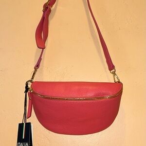 VIOLA CASTELLANI Barbie Blush Genuine Leather Belt Bag Made In Italy.
